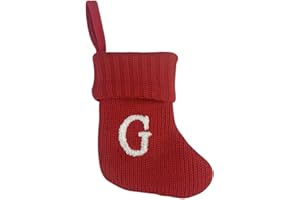 UASWGUDFS 7 Inch Mini Monogram Stocking Red Christmas Initial Letter Cable Knit Stockings with Cuffs Cute Xams Alphabet Decorations for Home Family Fireplace Hanging Gifts DIY Decor (G)
