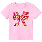 Girls Love Heart Bow Shirts Toddler Valentine Graphic T-Shirt Valentines Day Outfit Tee Tops 2-7T