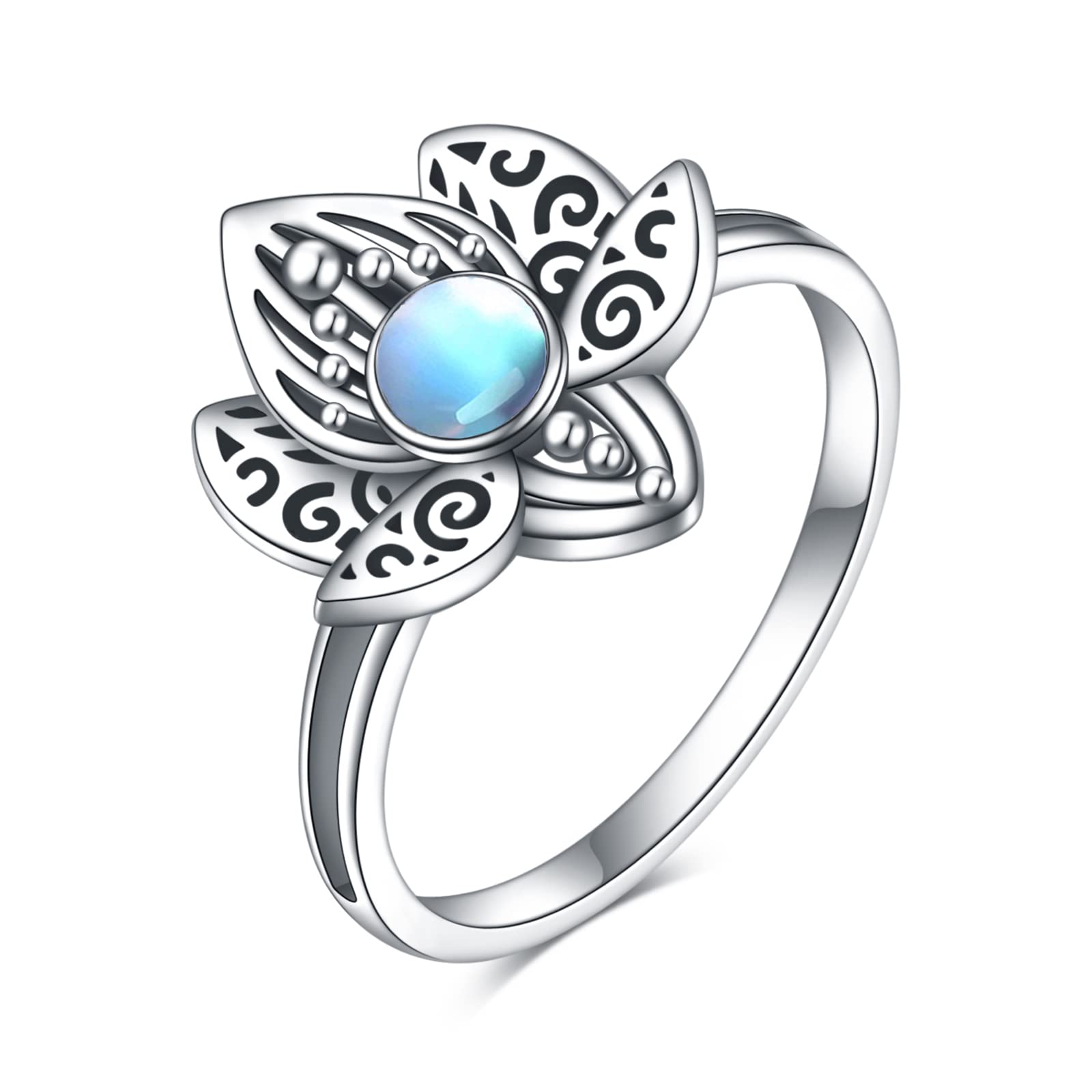 Moonstone Ring Sterling Silver Lotus Ring Jewelley Birthday for Women