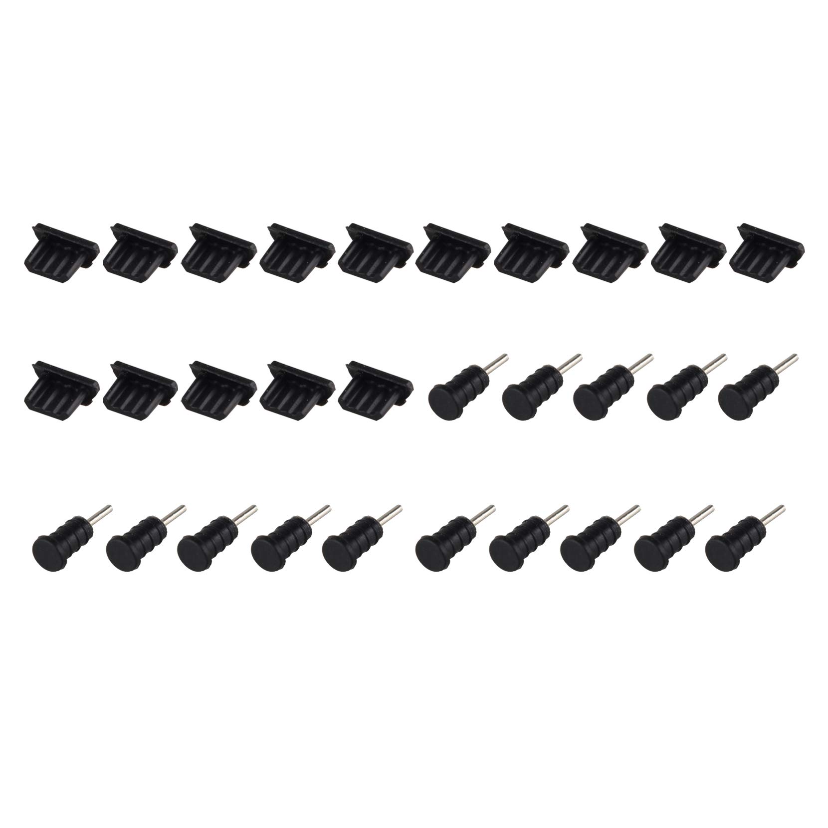 Futheda 30Pcs Silicone Mini USB Micro USB Port + 3.5mm Earphone Jack Anti Dust Plug Stopper Cap Cover Protector Compatible with Mobile Phone Black