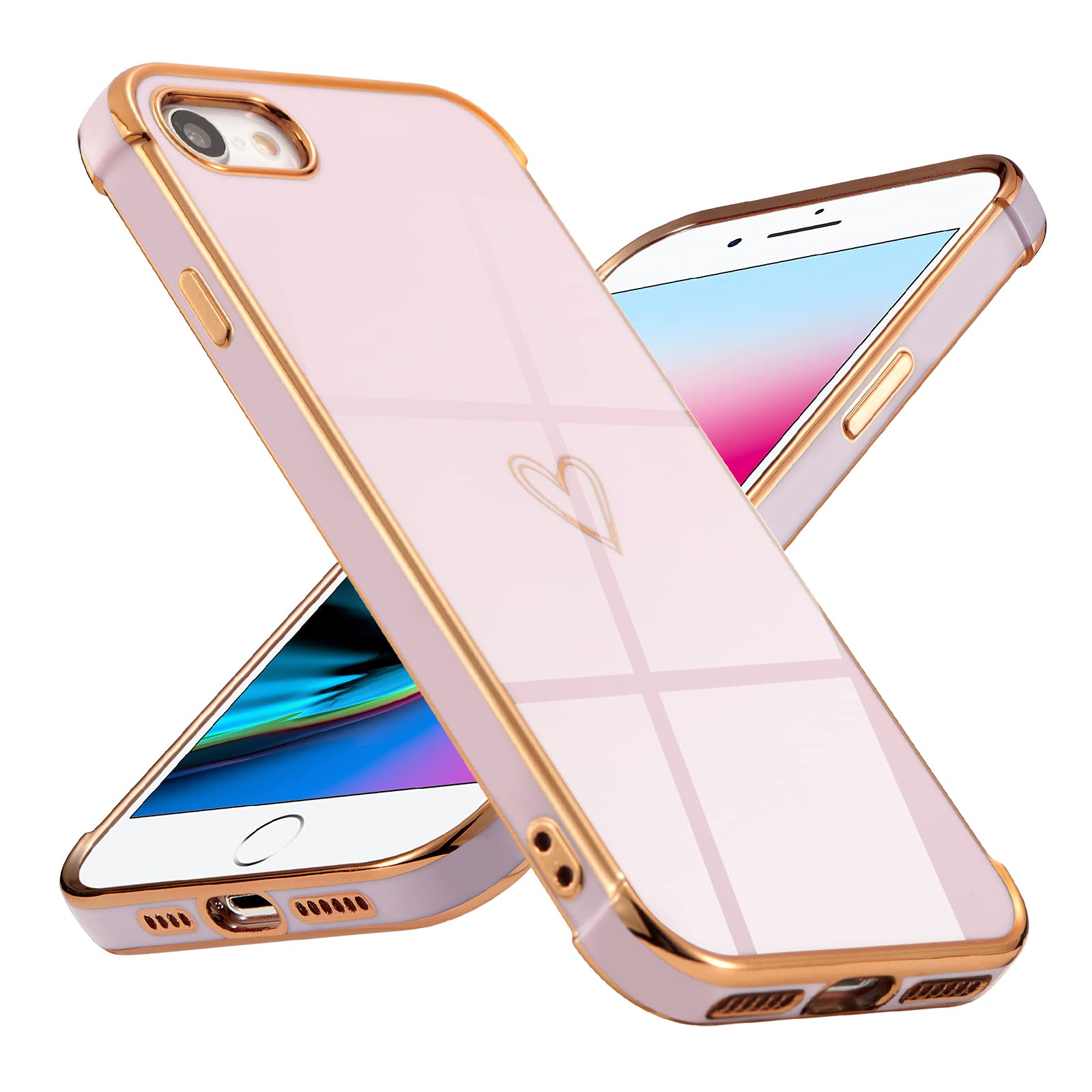 DEFBSC Case for iPhone 7 Plus iPhone 8 Plus, Fashion Cute Love Heart Shape Plating Edge Silicone Case Shockproof Soft TPU Back Cover Protective Case with Heart Pattern - Purple