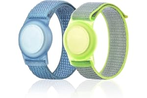 QONUIY Kids Wristband Compatible with Apple AirTag, Protective Case for Air Tag GPS Tracker Holder with Nylon Bracelet, Adjustable Anti Lost Watch Band for Toddler Child Elder(Blue&Green)