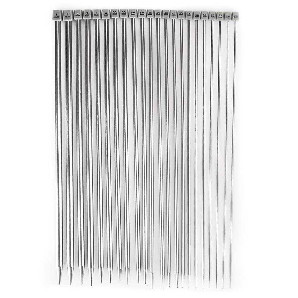 Knitting Needle Set11Pair Straight Single Pointed Stainless Steel Sweater Needles Set - 11 Different Sizes 2mm-8mm, 25cm Length, Knitting Needles Knitting Tools