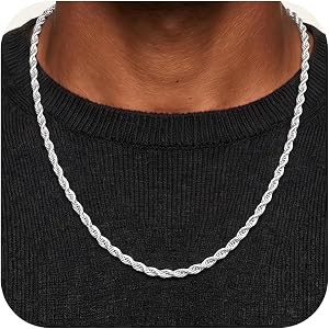 HIMSTORY Silver Chain for Men 3mm/5mm/7mm S925 Sterling Silver Rope Chain | Diamond Cut Rope Chain Sterling Silver Chain Neck