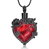 Rstnxnnl Rose Cremation Jewelry Rose Flower with Heart Crystal Heart Urn Necklaces for Ashes for Urn Pendant Keepsake Memorial Jewelry for Women Girls With Funnel Kit & Bag