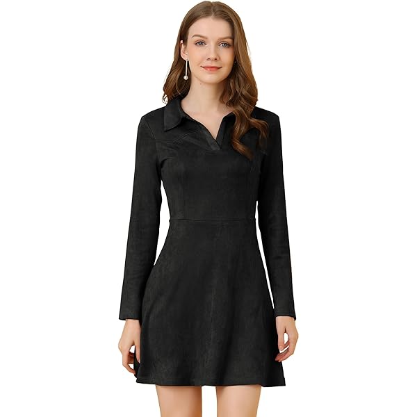 Allegra K Women's Faux Suede Round Neck Elegant Long Sleeve Ruffle Dress  X-Small Army Green at Amazon Women's Clothing store