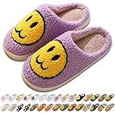 AIMINUO Women's Men's Retro Preppy Happy Face Slippers Comfy Warm Plush Slip-On House Slipper for Winter Indoor Soft Cushion Non-slip Fluffy Slides Slippers