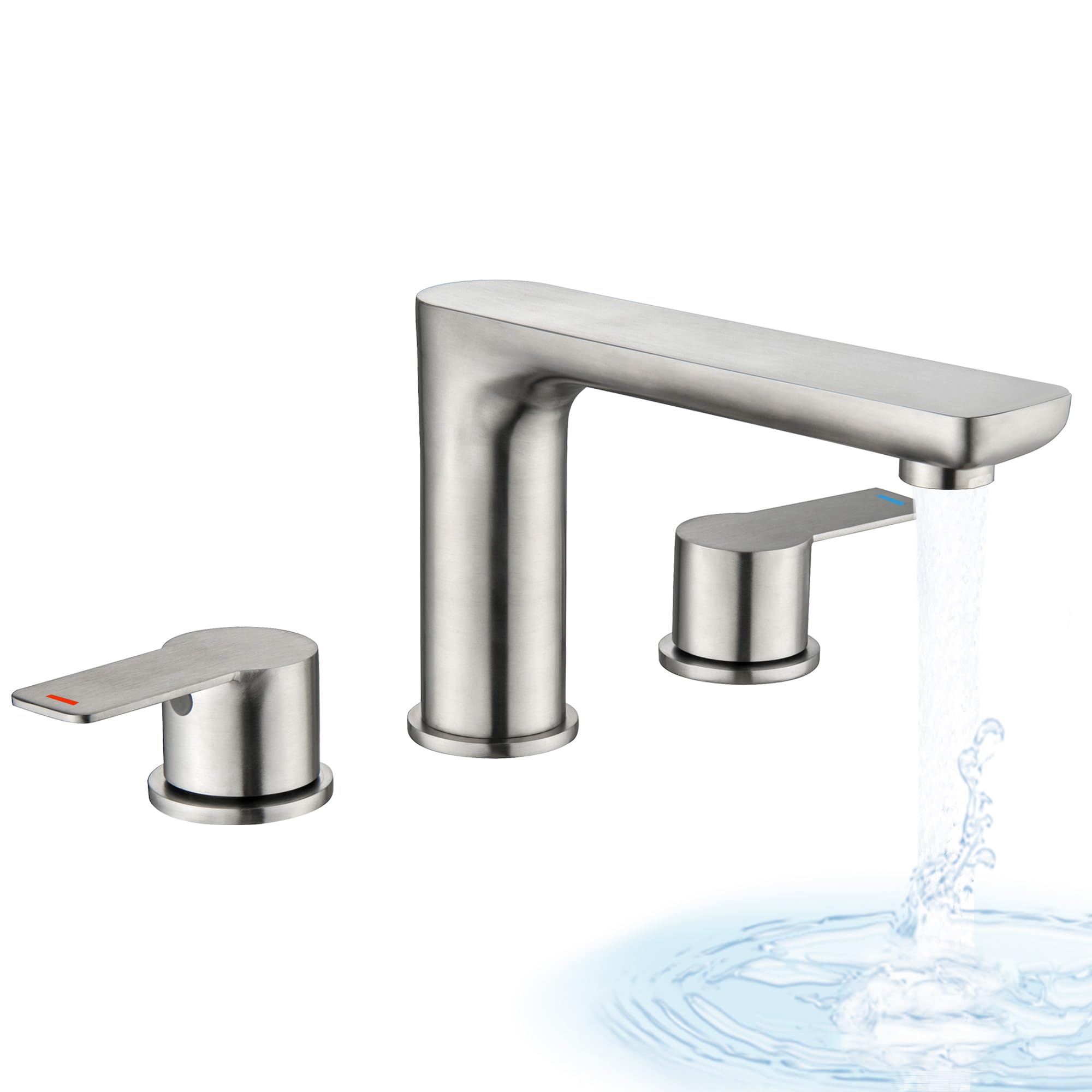 Photo 1 of SUBEIXI Deck Mount Tub Faucet Brushed Nickel Roman Tub Faucet 2 Handles Classic Longer Spout Bathtub Faucet Filler Set 3 Hole High Flow Tub Faucet