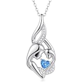 XPYPZP Mother Daughter and Son Necklace Heart Birthstone Necklace White Gold Heart Pendant Birthstone Jewelry Anniversary Birthday Gifts for Women Mom Wife Her