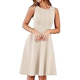 YATHON Fit and Flare Cocktail Dress A-Line Pleated Knee Length Stretchy Semi Formal Dresses for Women with Pockets