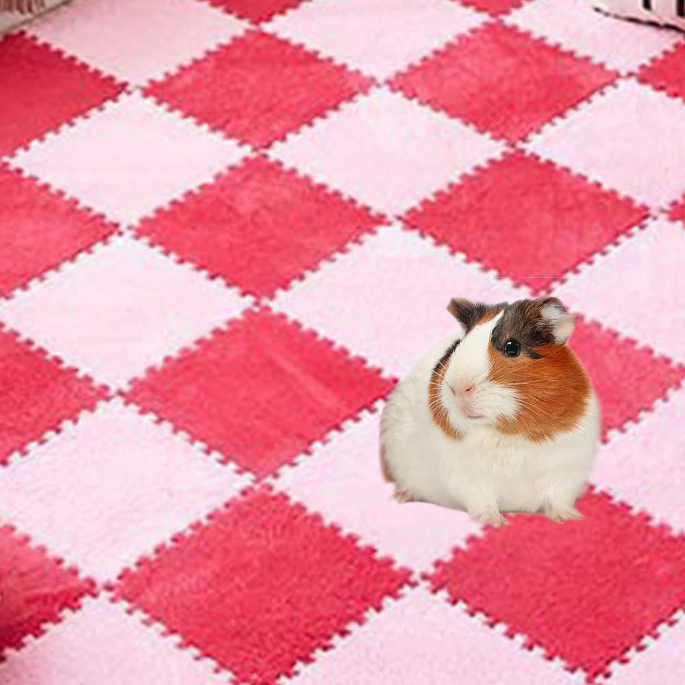 10Pcs 11” x 11” Guinea Pig Pads Washable, Reusable Guinea Pig Fleece Cage Liners, Soft Warm Rabbit Sleep Mat Blanket Bed (Rose Red)