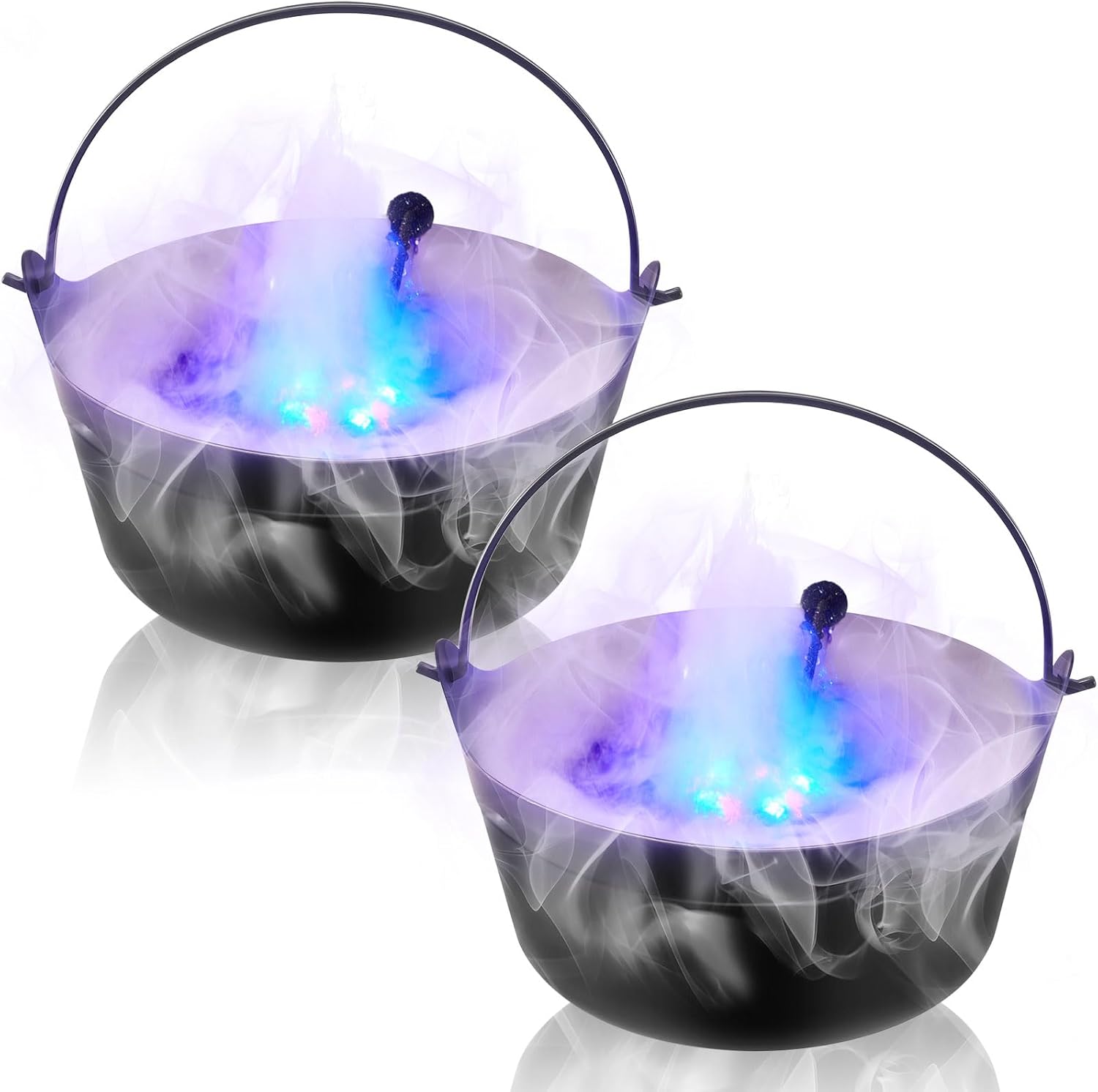 Indoor Fountains & Accessories - Barydat 4 Pcs Halloween Black Witch Cauldron Bucket with Mist Maker Fogger 2 Pcs Plastic Trick or Treat Candy Bucket 2 Pcs Plug 12 LED Light Fog Maker Mist Machine for Halloween Party Pond Decor