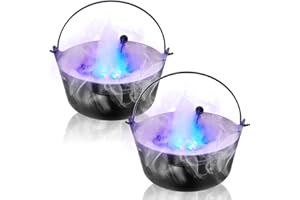 Barydat 2 Set Halloween Decorations Large Witch Cauldron with Mist Maker Fogger 2 Pcs Plastic Cauldron and 2 Pcs Plug Fog Maker Mist Machine for Halloween Party Indoor Outdoor Decorations