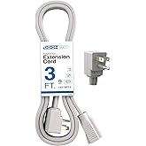Appliance Extension Cord - 3ft Heavy Duty Gray Extension Wire for Air Conditioner, Refrigerator, & All Major Appliances - 14 Gauge High Voltage 3 Prong Flat-End Appliance Cord, for Indoor use