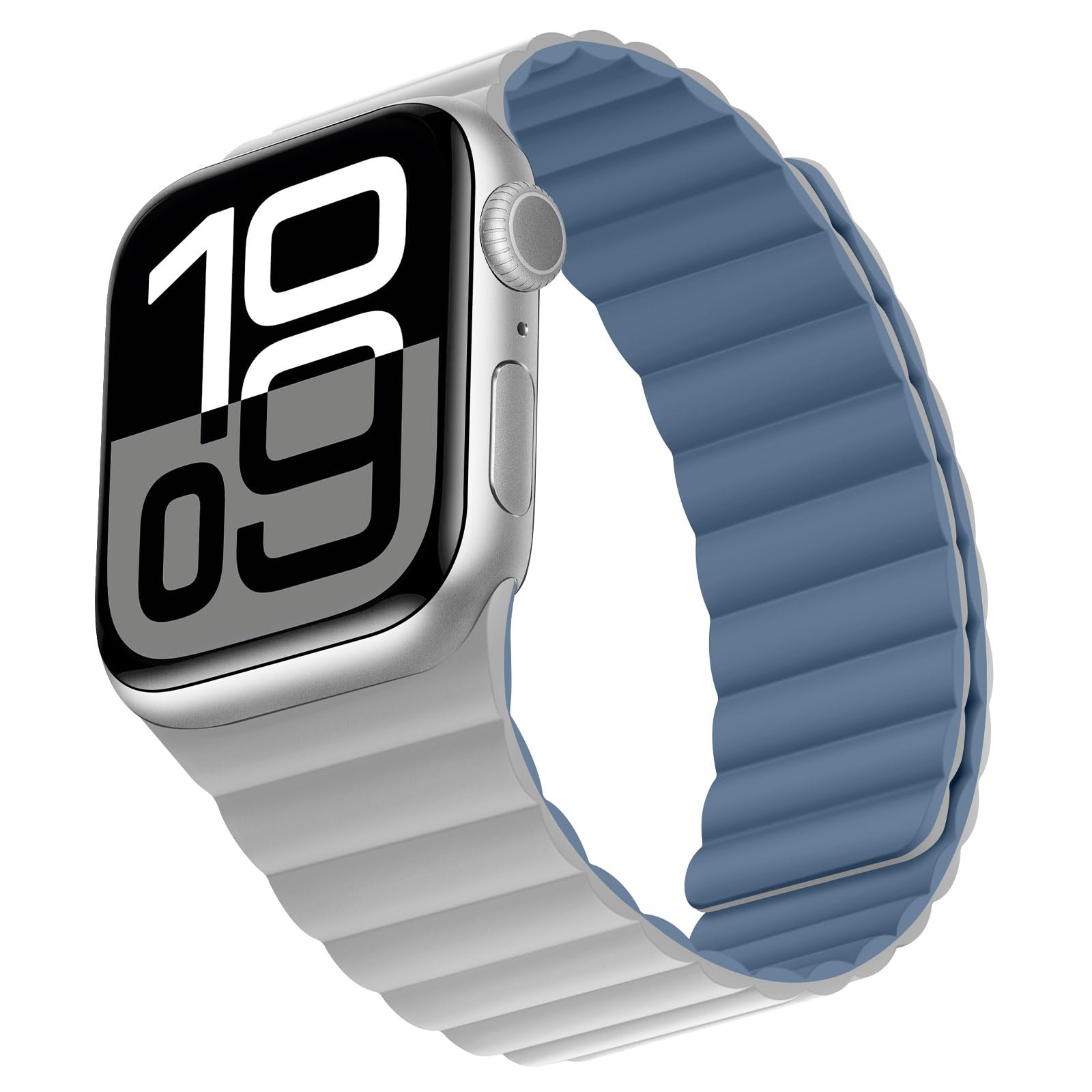 Bisikor Compatible with Apple Watch Strap 49/46/45/44/42/41/40/38mm Double Sided Wearable Silicone Magnetic Strap for iWatch Ultra SE Series 10 9 8 7 6 5 4 3 (38/40/41/42, Gray/Blue)