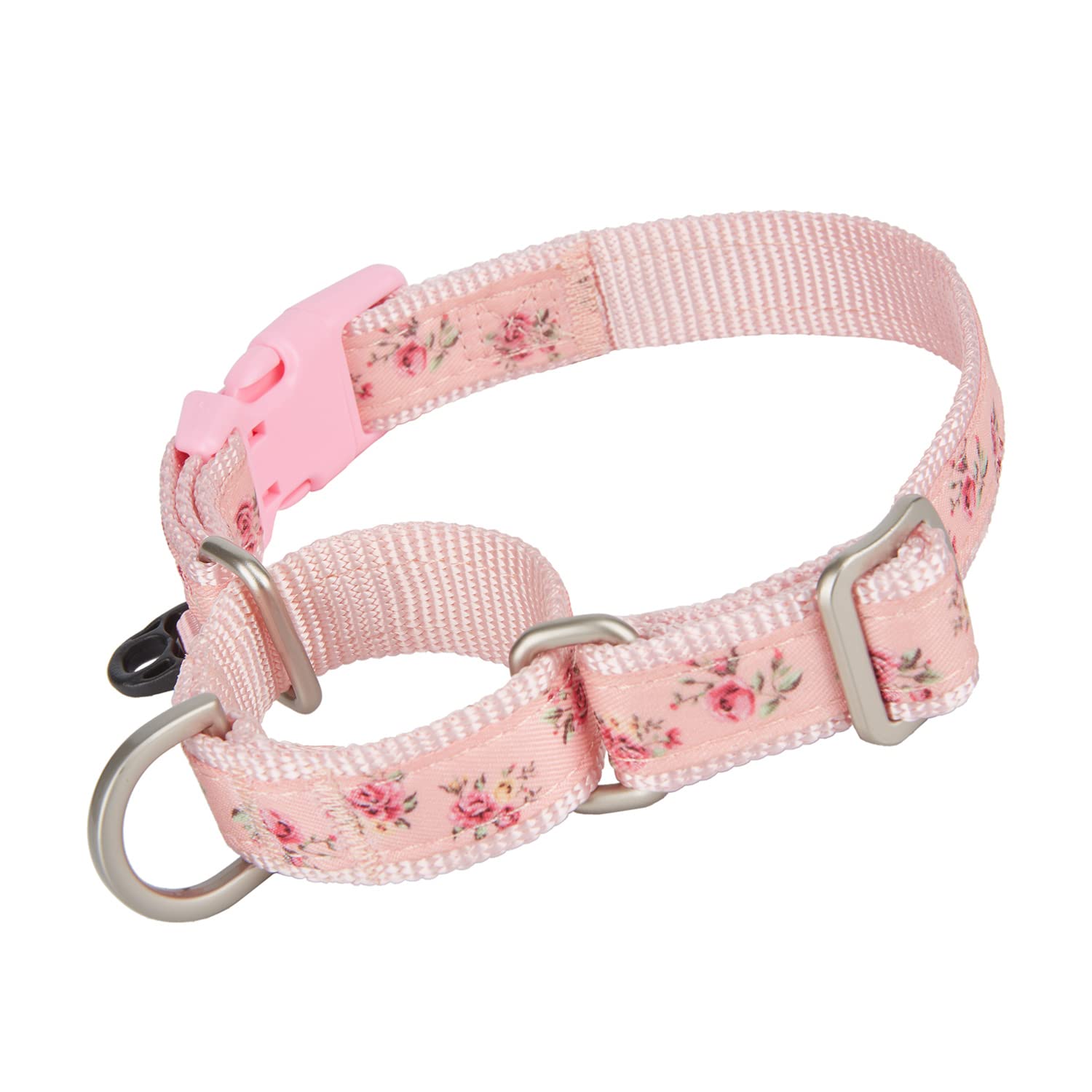 Petiry Martingale Dog Collar with Quick Release Buckle Floral Nylon Dog Training Collars,Tightens When Pulled,for Medium Large Dogs 38-50cm(Pinkfloral,L)