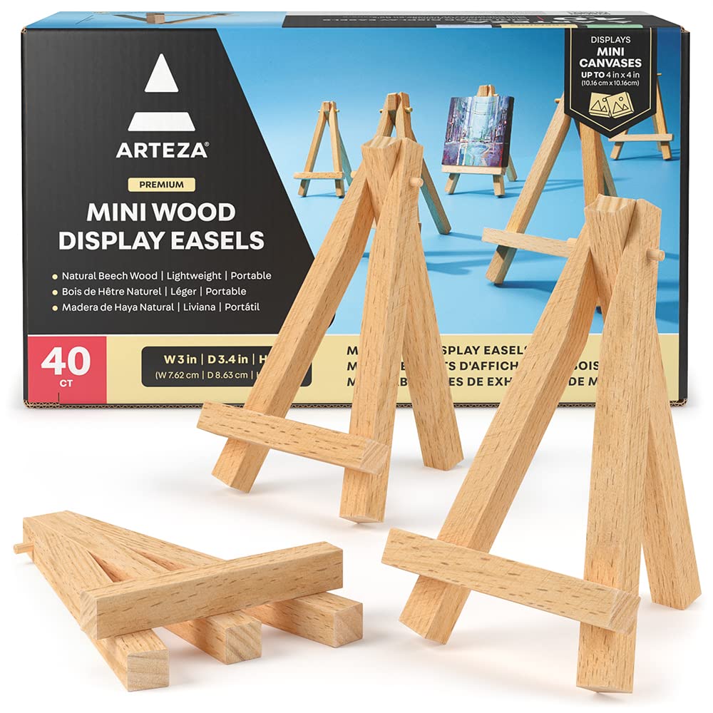 Arteza Mini Wood Display Easel, 5", Pack of 40, Art Supplies for Displaying Small Canvases, Business Cards, Photos