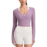 CRZ YOGA Cloudweight Wrap Shirts for Women - Workout Yoga Pilates Casual Long Sleeve Tops Cross V Neck Tie Soft Tees