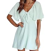 Dokotoo Womens Dresses 2026 Spring Summer Deep V Neck Elegant Bow tie Mini Dress S-XL