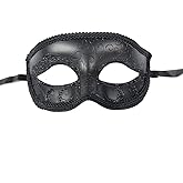 GRUKFE Masquerade Mask for Men- Retro Venetian Mens Masquerade Mask for Halloween Party Mardi Gras Mascarade Ball Black