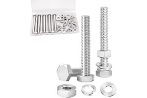 Ruibapa 8 Sets 5/16-18 x 2-1/2" Stainless Steel Hex Head Screws Bolts, Flat, Nuts & Lock Washers,Hex Bolts 18-8(304) Full Thread