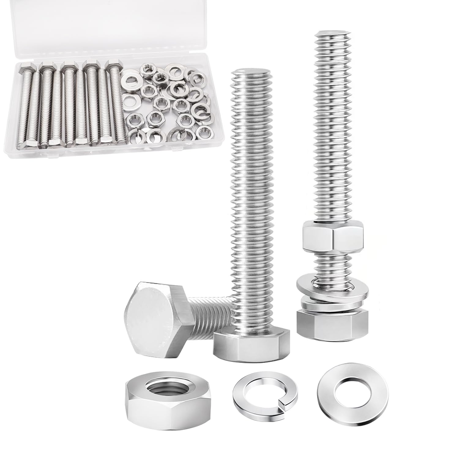 Photo 1 of Ruibapa 8 Sets 5/16-18 x 2-1/2" Stainless Steel Hex Head Screws Bolts, Flat, Nuts & Lock Washers,Hex Bolts 18-8(304) Full Thread