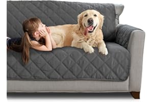 MIGHTY MONKEY Patented Sofa Slipcover, Reversible Tear Resistant Soft Quilted Microfiber, 70” Seat Width, Durable Furniture Stain Protector with Straps, Washable Couch Cover, Charcoal Light Gray