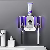 LXIANGN 3 in 1 Toothbrush Cleaner Holders,Rechargeable Wall Mounted Toothbrush Holder Toothpaste Dispenser Automatic 2 Cups Tooth Brush Holder for Bathroom, No Drilling, 4 Slots (Grey)