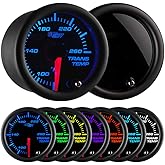 GlowShift Tinted 7 Color 260F Automatic Transmission Temp Gauge Kit - Includes 1/8-27 NPT Electronic Sensor & Wiring - Multi-