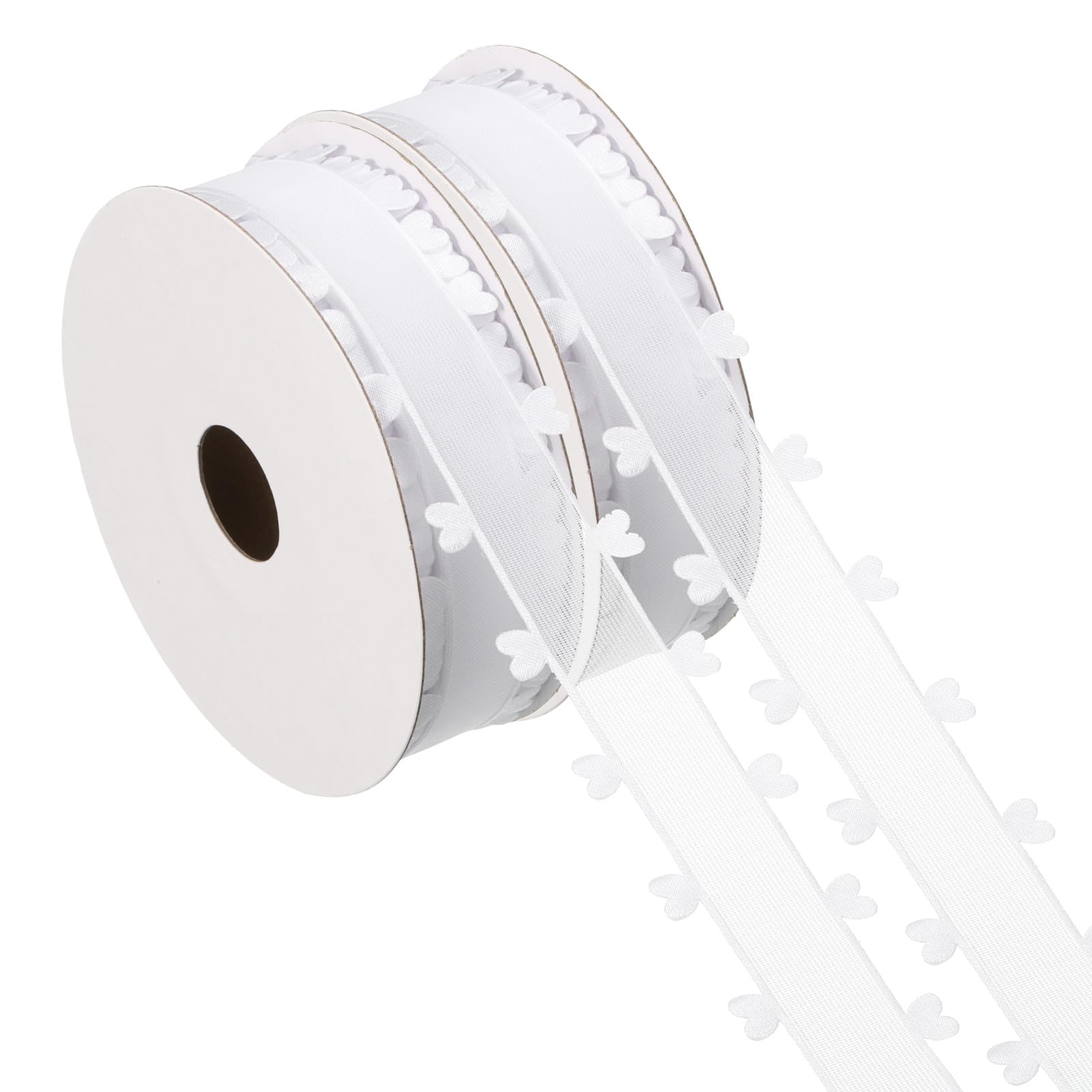 PATIKIL 1Inch x 20Yard Organza Chiffon Ribbon, 2 Rolls Sheer Heart Decorative Ribbon for Valentine's Day Gift Wrapping Bouquet Bows Craft DIY Decoration, White