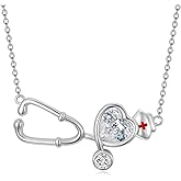 LEECCI Stethoscope Cross/Rose Necklace 925 Sterling Silver Nurse Pendant Stethoscope Nursing Jewelry for Student RN Doctor Medical for Festival or Holiday