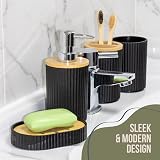 Anika 6 Piece Bathroom Accessory Set Black with Wood Accents view 3