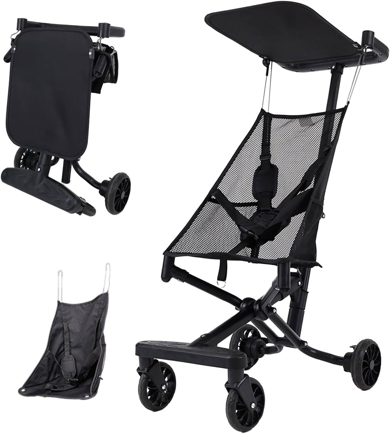[MRG] ベビーカー b型 軽量 コンパクト 4輪 メッシュ オックスフォード 折りたたみ 日除け 軽い サンルーフ 持ち運び お出かけ 涼しい (02.ブラック(OXシートセット)) の商品画像