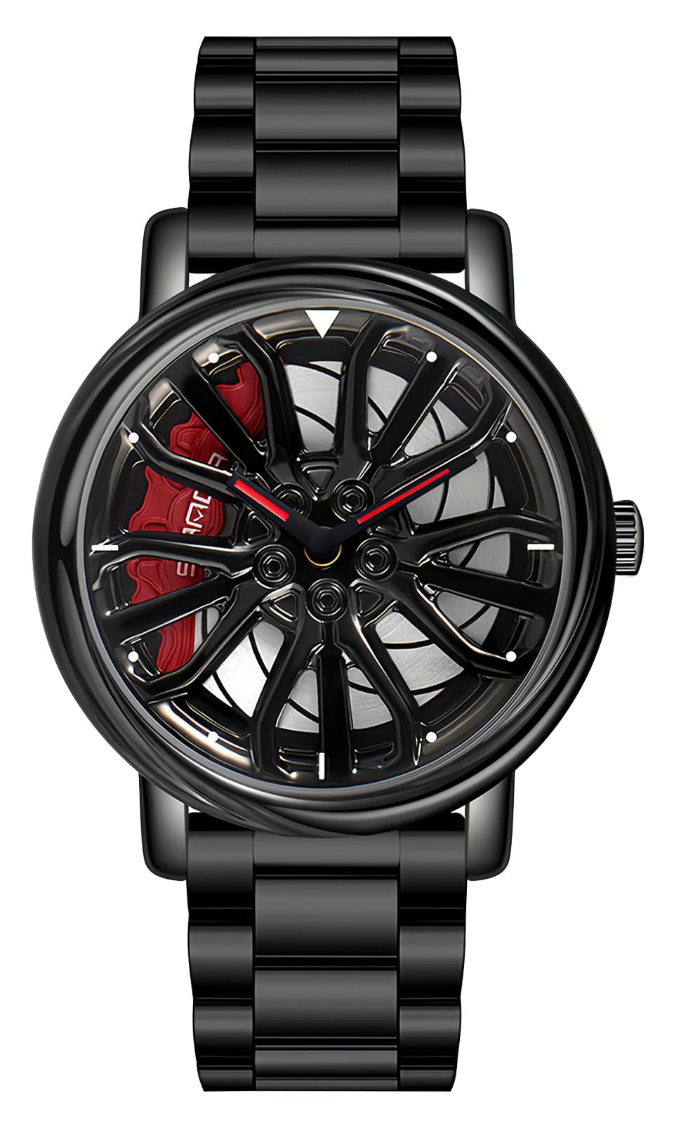 Photo 1 of Gosasa Men Racing Watches rotatable Car Rim Wheel hub Design Sports Watches Stainless Steel Retro Waterproof Watch (Black Red) (Black Red)