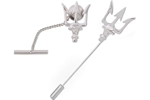 YYBONNIE Men's Trident Necktie Tie Tack Pin Shirt Stay Bar Suit Collar Lapel Stick Pin Brooch with Chain Accessories for Necktie