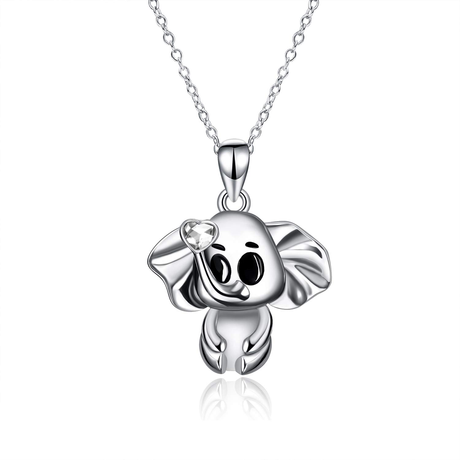 AOBOCO 925 Sterling Silver Lucky Elephant Necklace for Women Amulet Pendant Necklace Cute Animal Pendant With Clear Crystal From Austria Jewellery Christmas Gifts to Family