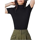 WDIRARA Women's High Neck T Shirts Short Sleeve Fitted Tees Base Layer Tops