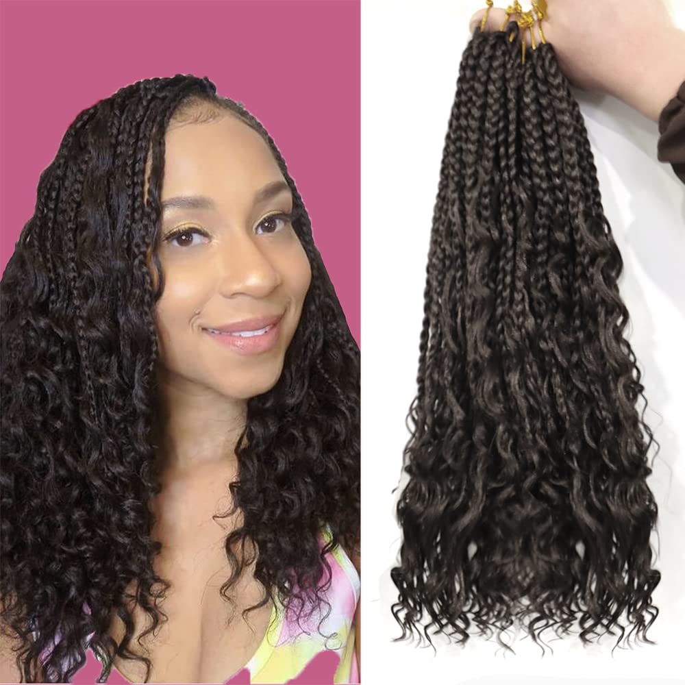 Ainimiu 8Packs Goddess Box Braids Crochet Hair With Curly Ends 14inch Pre-looped Bohomian Crochet Box Braids Synthetic Braiding Hair Extensions (14 Inch, 4#), 400.0 gram — image 1