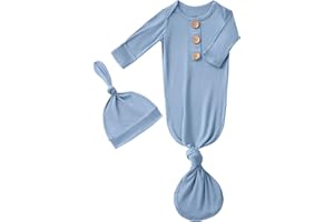 SUZEL Newborn Baby Boys Girls Knotted Gown Hat Set Soft Bamboo Viscose Infant Sleeper Baby Sleep Gown with Mittens