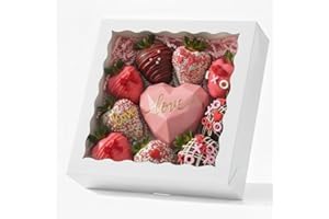 RomanticBaking 50pcs 10x10x2.5 Inches White Bakery Boxes - Pie, Cookie, Chocolate Covered Strawberries & Breakable Heart Boxe