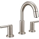 Delta Nicoli Brushed Nickel Bathroom Faucet with Sprayer, 8 Inch 3 Hole Widespread Bathroom Sink Faucet with Pull Out Sprayer, Push-Pop Drain, Stainless 35749LF-SSPD