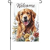 Golden Retriever With Floral Garden Flags 12×18 Inch Double Sided Decorative Yard Banner Seasonal Flag for Outdoor Outside Decor