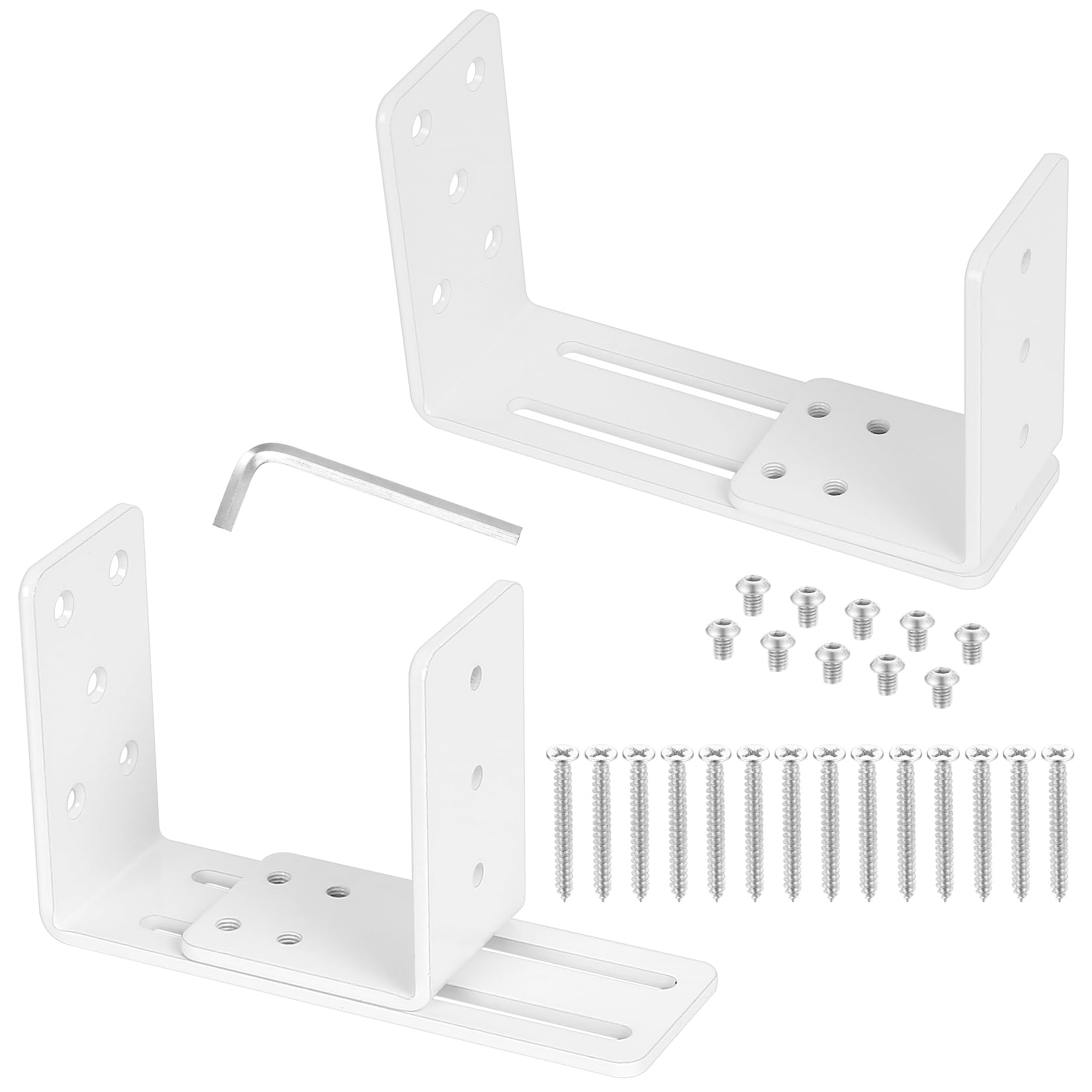 2 Pcs Adjustable U Brackets, Heavy Duty Metal Door Security Reinforcement Brackets, White