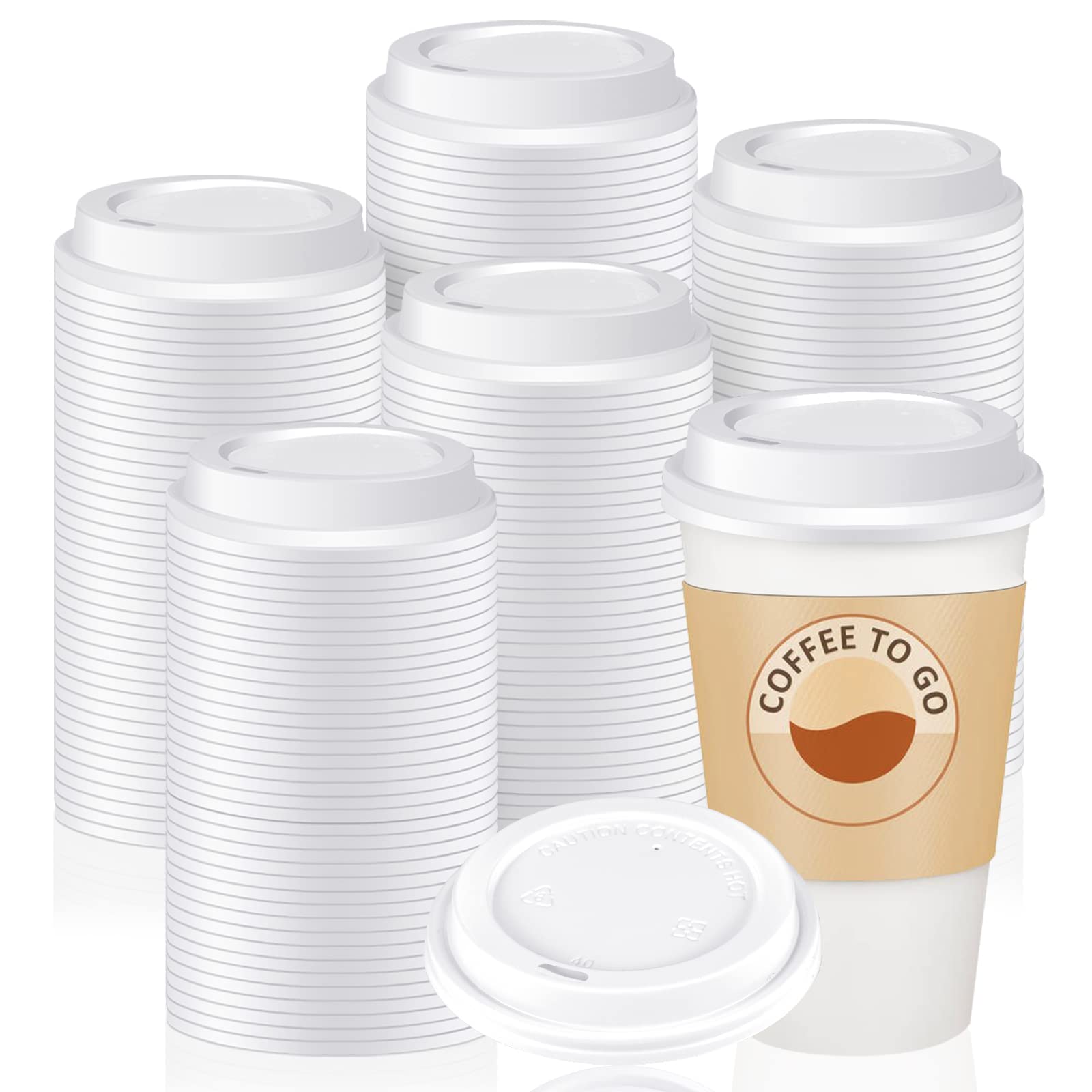 Photo 1 of 200 Pack Coffee Cup Lids Disposable Plastic Lid Hot/cold Beverage Drinking Cups for Water Dome Easy Flow Anti Spill Design Fits 10 to 24 oz and 8 oz Cups for Cafes, Office, Car, Home, Travel(White)