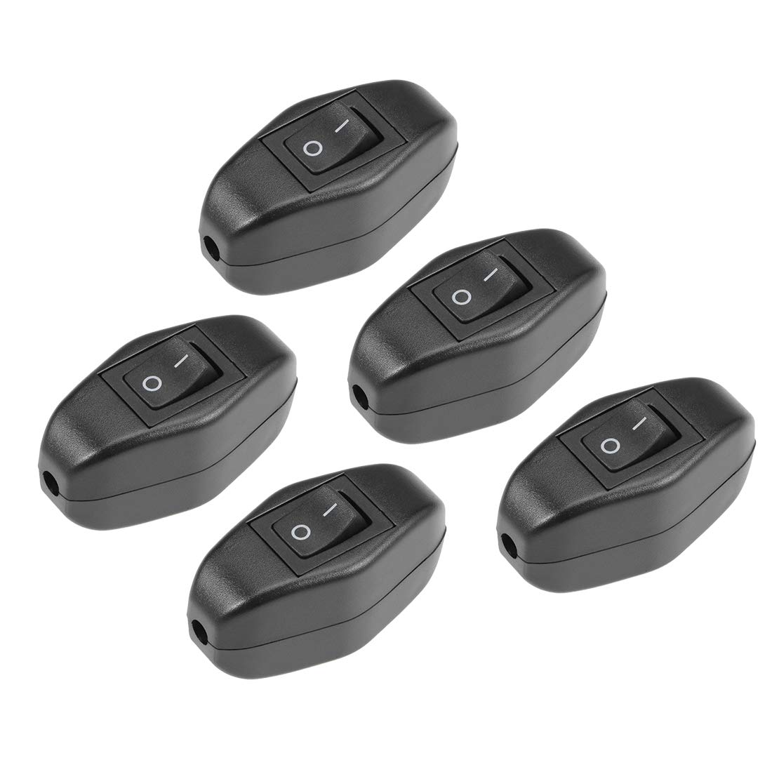 sourcing map Inline Cord Switch AC 250V 6A SPST On-Off Feed-Through Rocker Switch for Bedroom Table Lamp Desk Light (Pack of 5)