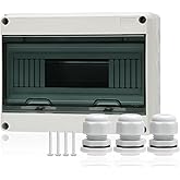 KERWINN 12 Way Distribution Protection Box,ABS/PC Alloy Plastic Transparent Cover Circuit Breaker Box IP66 Waterproof Distribution Box with DIN Rail and Waterproof Connector