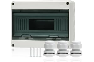 KERWINN 12 Way Distribution Protection Box,ABS/PC Alloy Plastic Transparent Cover Circuit Breaker Box IP66 Waterproof Distribution Box with DIN Rail and Waterproof Connector