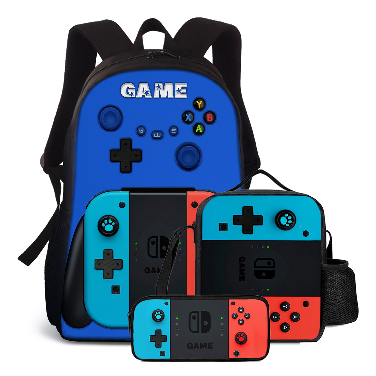 Photo 1 of RACUBU Boys Backpack Set with Lunch Box and Pencil Case, 17" Large Capacity, Blue, Unisex, Casual, Shoulder Strap, 3 Compartments