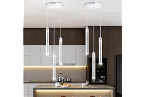 DOLRIA Mini Chandelier Crystal Pendant Lights Integrated LED Pendant Light Fixtures Kitchen Island Chandeliers Pendant Lighting for Dining Room Bubble Chromed Finished Ceiling Hanging Lights 2700K 6000K