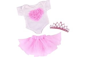 BABESIDE 3 Pcs Baby Doll Clothes Set for 12-16 Inch Babydolls Girls, Heart Pattern Baby Doll Accessories with Dolls Skirt and Crown Headband for Bitty Babydolls Girl